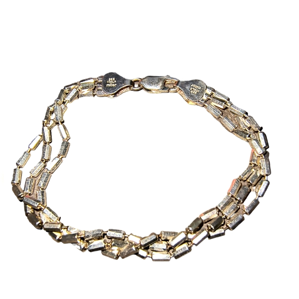 Milor Italy 925 Sterling Silver 3-Strand Bar-Link Bracelet